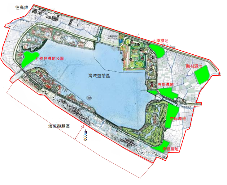 Carte de localisation de divers parcs de zones humides dans la baie de Dapeng