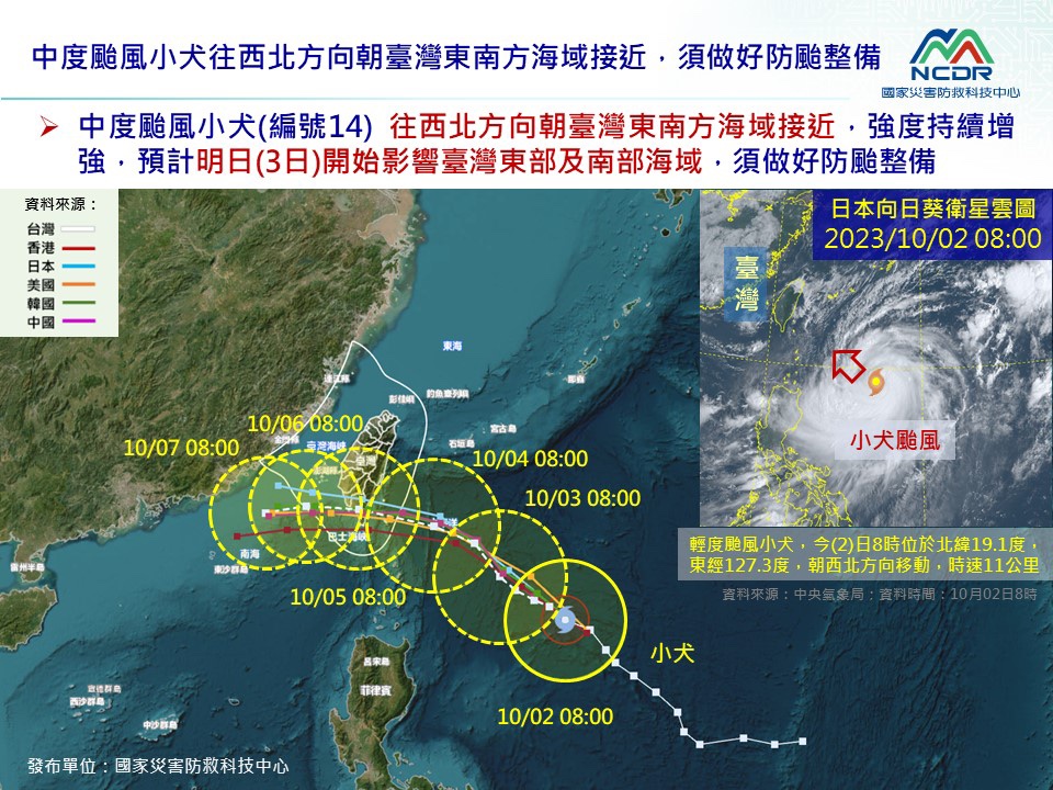 中央氣象署已發布小犬颱風海上颱風警報