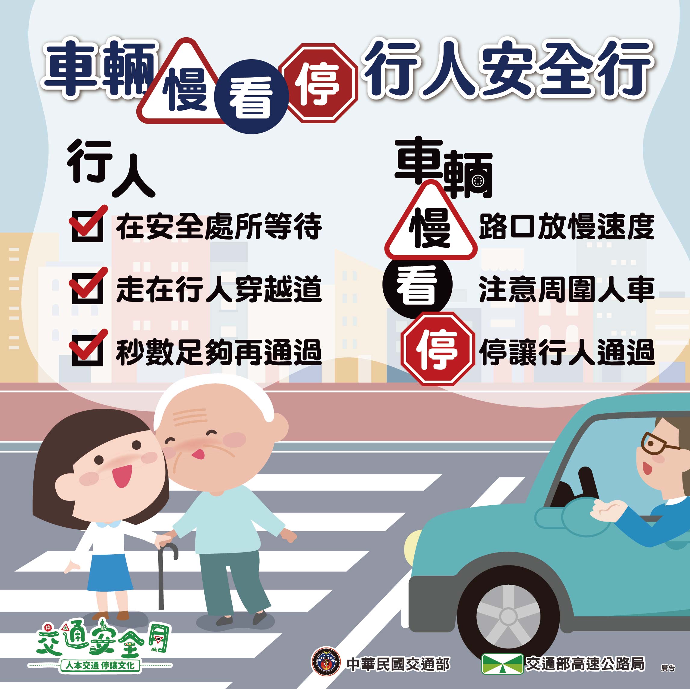 車輛慢看停行人安全行